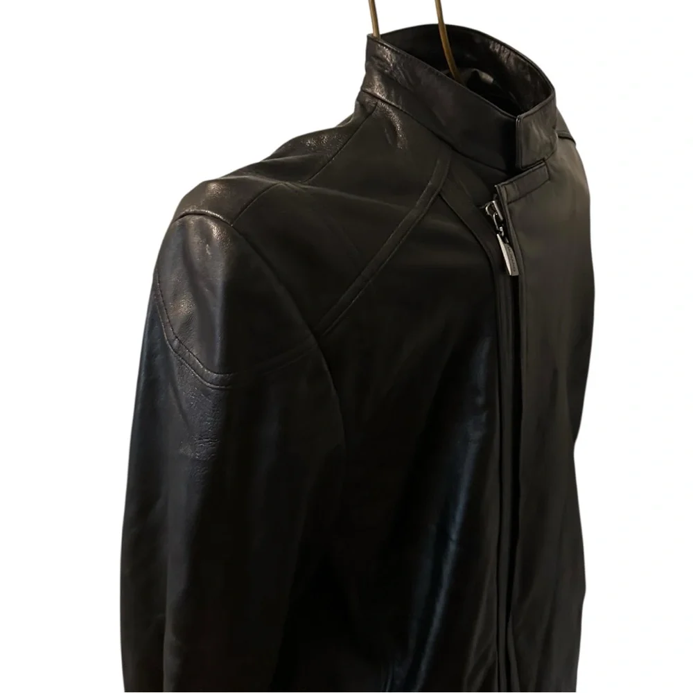 Murano Luxury Lambskin Leather Moto Jacket - Black - Men’s Size Large